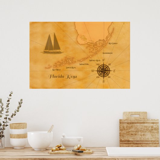  Nautical Florida Keys Map Poster (Keuken)