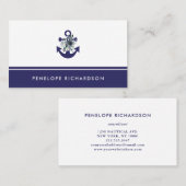Nautical Flowers | Navy Blue Floral Anchor Visitekaartje (Voorkant / Achterkant)