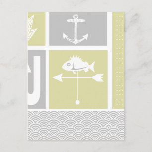 Nautical gele en grijze anker vis windvaan briefkaart