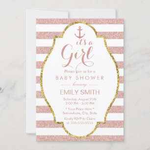 Nautical Girl Baby shower Roos Gold Stripes Kaart