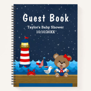 Nautical Girl Bear Red Baby shower Livre d'invité