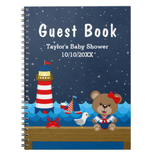 Nautical Girl Bear Red Baby shower Livre d'invité