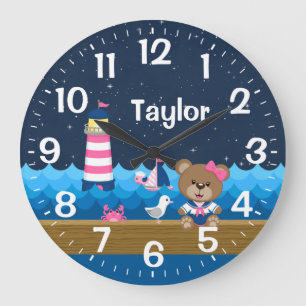 Nautical Girl Beer Pink and Navy Grote Klok