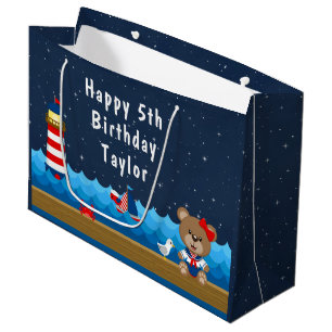 Nautical Girl Beer Red en marine Happy Birthday Groot Cadeauzakje