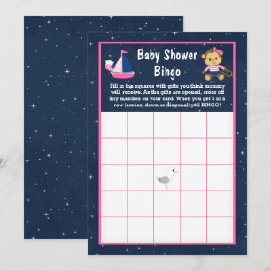 Nautical Girl Monkey Pink and Navy Baby Bingo Kaart