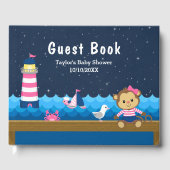 Nautical Girl Monkey Pink and Navy Baby shower Gastenboek (Voorkant)