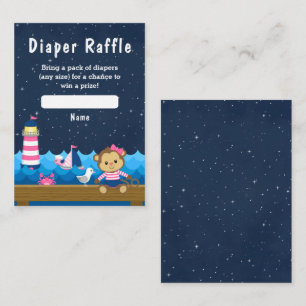 Nautical Girl Monkey Pink and Navy Diaper Raffle Informatiekaartje