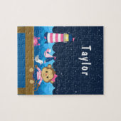 Nautical Girl Monkey Pink and Navy Legpuzzel (Horizontaal)