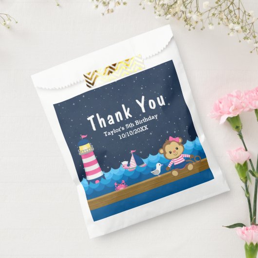 Nautical Girl Monkey Pink Birthday Party Hartelijk Bedankzakje (Gezegeld)