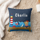 Nautical Girl Monkey Red en marine Kussen (Deken)