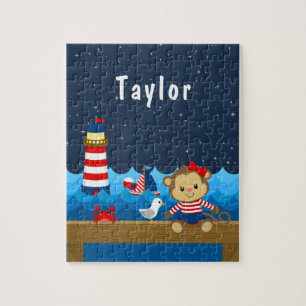 Nautical Girl Monkey Red en marine Legpuzzel