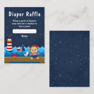 Nautical Girl Monkey Red en Navy Diaper Raffle Informatiekaartje