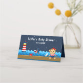 Nautical Girl Monkey Red Navy Baby shower Zitplaat (Achterkant)