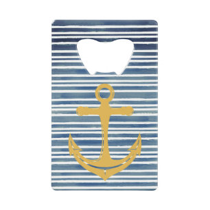 Nautical Gold Anchor Blue Stripes Bottle Opener Kredietkaart Flessenopener