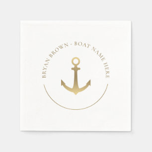 Nautical Gold Anchor - Boat Name Napkins Servet