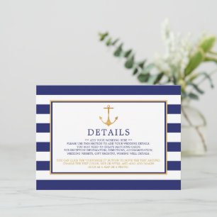 Nautical Gold Anchor, marine & Gold Wedding Detail Informatiekaartje