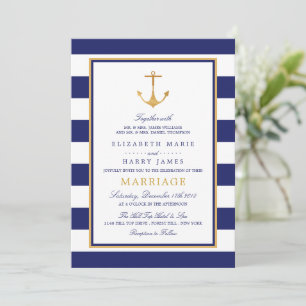  Nautical Gold Anchor, marine & Gold Wedding Kaart