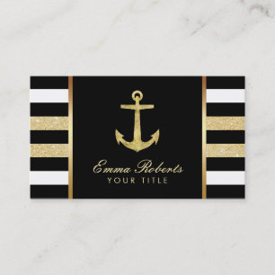 Nautical Gold Anchor Modern Stripes Visitekaartje