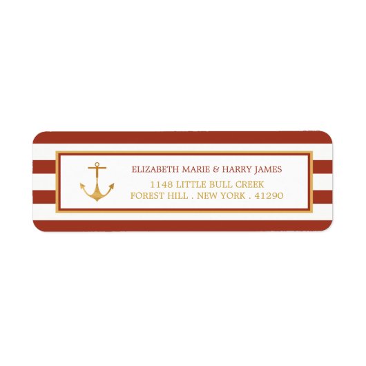 Nautical Gold Anchor, Red Brick & Gold Wedding Etiket (Voorkant)
