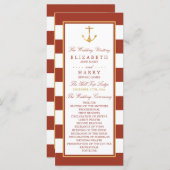 Nautical Gold Anchor, Red Brick & Gold Wedding Programma (Voorkant / Achterkant)