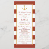 Nautical Gold Anchor, Red Brick & Gold Wedding Programma (Voorkant)