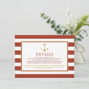 Nautical Gold Anchor, Red Brick Wedding Detail Informatiekaartje