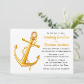Nautical Gold Anchor Wedding Beach Summer Kaart (Staand voorkant)
