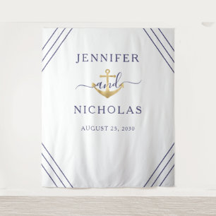 Nautical Gold Anchor Wedding Photo Booth Backdrop Wandkleed