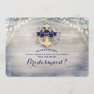 Nautical Gold Anchor wordt je mijn bruidsmeisje Kaart
