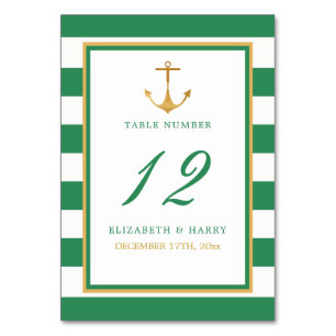 Nautical Gold Anchor, Zee Green & Gold Wedding Kaart