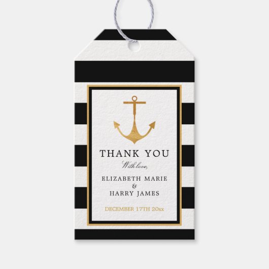Nautical Gold Anchor, zwart & goudweddenschap Cadeaulabel (Voorkant)