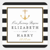 Nautical Gold Anchor, zwart & goudweddenschap Vierkante Sticker (Voorkant)