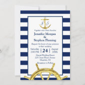 Nautical Gold and Navy Blue Stripes Wedding Kaart (Voorkant)