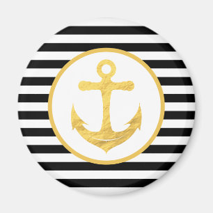 Nautical Gold Anker en Black Stripes Magnet Magneet