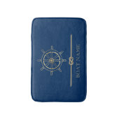 Nautical Gold Boat Wheel, Navy Blue Badmat (Voorkant Verticaal)