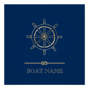 Nautical Gold Boat Wheel, Navy Blue Perfect Poster