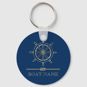 Nautical Gold Boat Wheel, Navy Blue Sleutelhanger