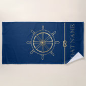 Nautical Gold Boat Wheel, Navy Blue Strandlaken (Voorkant)