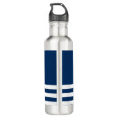 Nautical, Gold Boat Wheel, Navy Blue Stripes Waterfles (Achterkant)