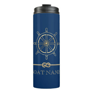 Nautical Gold Boat Wheel, Navy Blue Thermosbeker