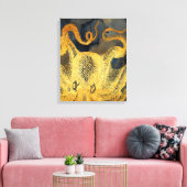 Nautical Gold Octopus Black Ink Waterverf Canvas Afdruk (Insitu (Woonkamer))