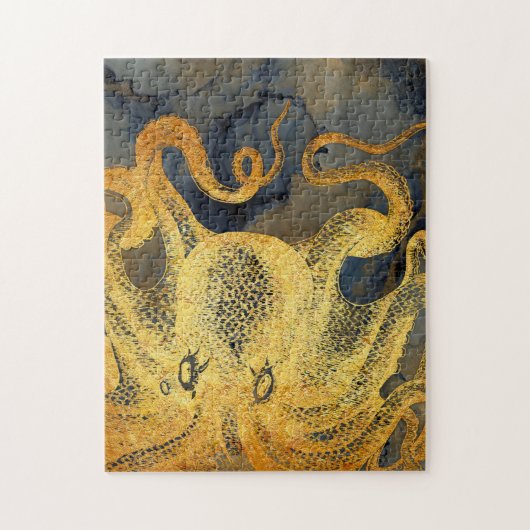 Nautical  Gold Octopus Black Ink Waterverf Legpuzzel (Verticaal)