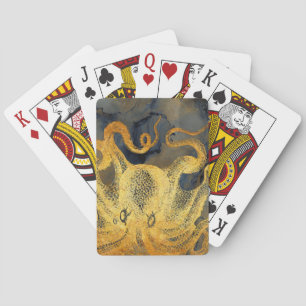 Nautical Gold Octopus Black Ink Waterverf Pokerkaarten