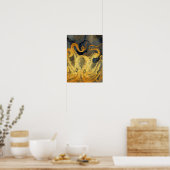 Nautical Gold Octopus Black Ink Waterverf Poster (Keuken)