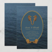 Nautical Gold Seahorse Dance Beach Wedding Kaart (Voorkant / Achterkant)