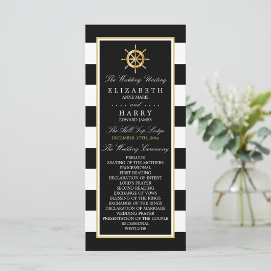 Nautical Gold Wheel, Black & Gold Weddenschap Programma (Staand voorkant)