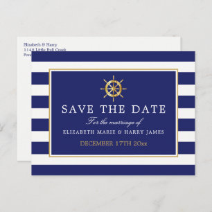 Nautical Gold Wheel, marine & Gold Save the Date Aankondigingskaart