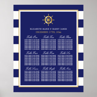 Nautical Gold Wheel, marine & Gold Seating Chart Poster