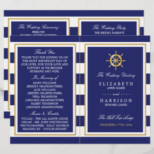 Nautical Gold Wheel, Navy/Gold Wedding Program