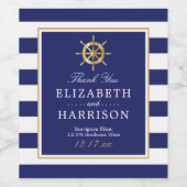 Nautical Gold Wheel, Navy & Gold Wedding Wijn Etiket (Enkel label)